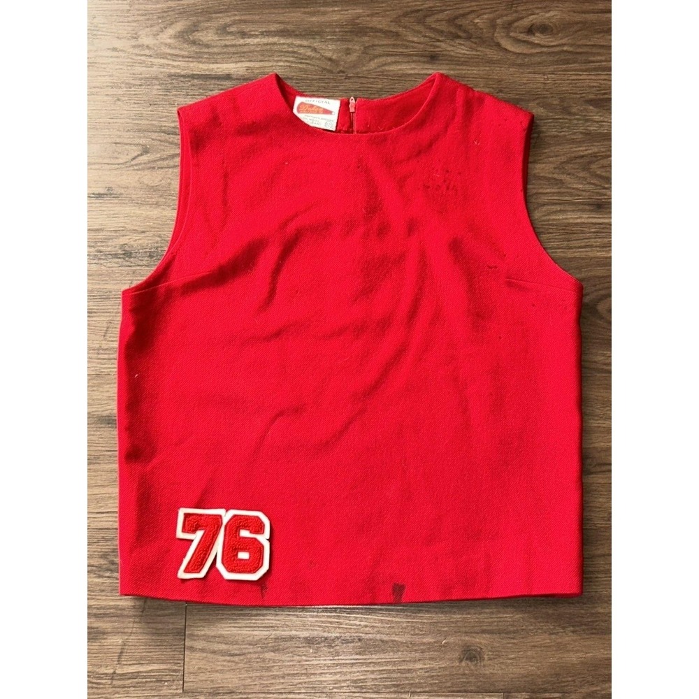 Vintage Dehen Cheer Sweater Womens 12 Red Wool Sleeveless Top 76 Patch 60s